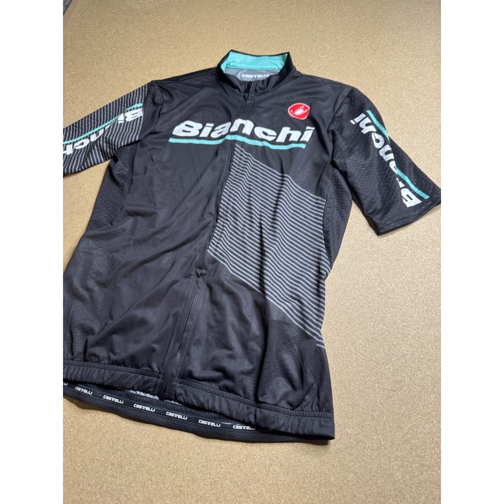Castelli Bianchi Cycling Jersey Mens Small Black Celeste Short Sleeve Full Zip